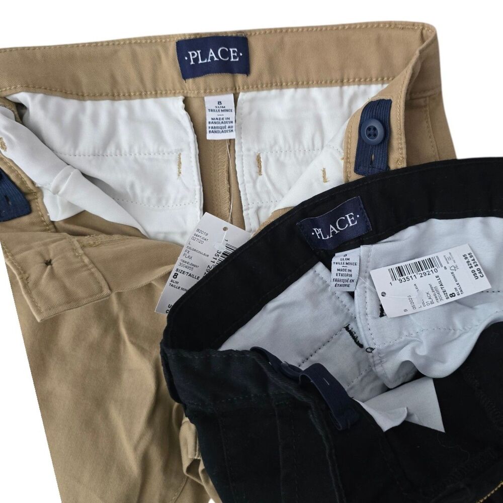 Boys School Uniform Casual Pants Size 8 Khaki Black Chinos Children's Place - Picture 3 of 4